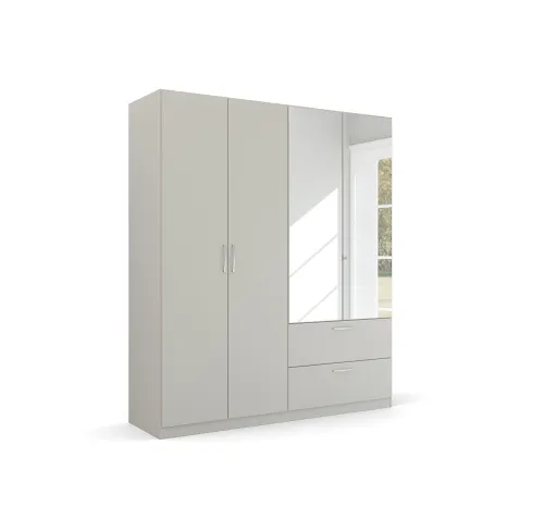 Kleiderschrank Drehtürenschrank Quadra-Spin | 4-türig | mit Spiegelt[ren & Schubkästen | seidengrau | 181x210 | Griff Pure