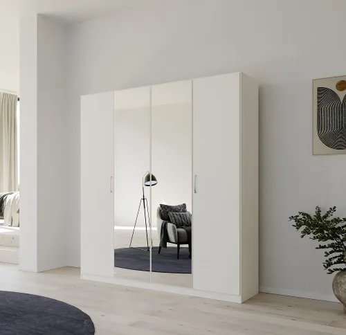 Kleiderschrank Drehtürenschrank Quadra-Spin | 4-türig | mit Spiegeltüren | alpinweiß | 181x210 | Griff Pure