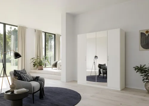 Kleiderschrank Drehtürenschrank Quadra-Spin | 4-türig | mit Spiegeltüren | alpinweiß | 181x210 | Griff Pure