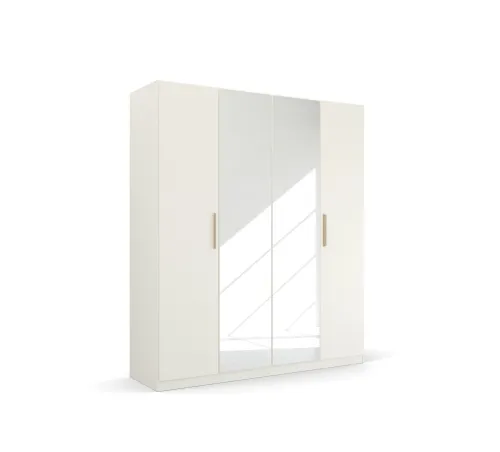 Kleiderschrank Drehtürenschrank Quadra-Spin | 4-türig | mit Spiegeltüren | alpinweiß | 181x210 | Griff Skandi