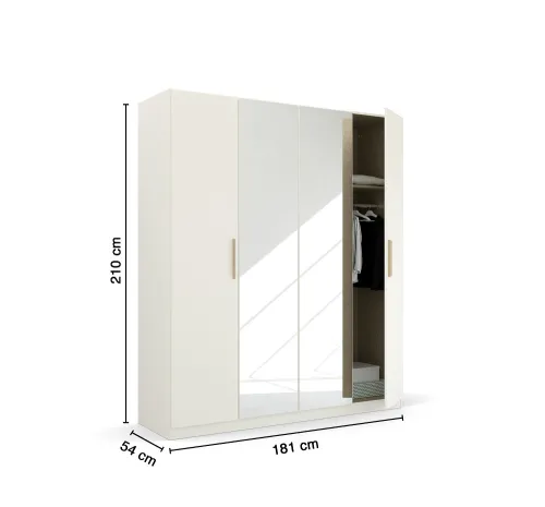 Kleiderschrank Drehtürenschrank Quadra-Spin | 4-türig | mit Spiegeltüren | alpinweiß | 181x210 | Griff Skandi