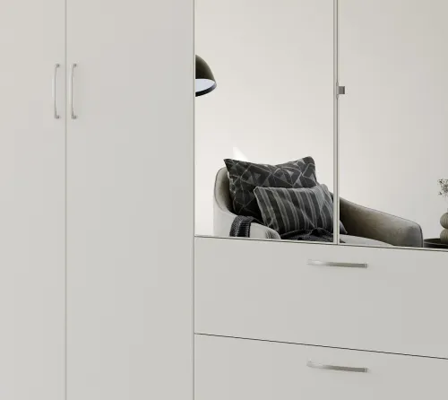 Kleiderschrank Drehtürenschrank Quadra-Spin | 4-türig | mit Spiegeltüren & Schubkästen | alpinweiß | 181x210 | Griff Pure