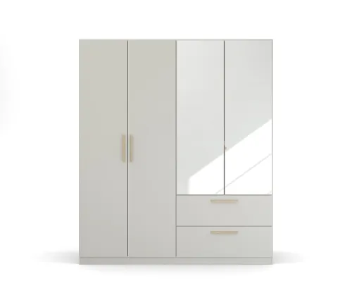 Kleiderschrank Drehtürenschrank Quadra-Spin | 4-türig | mit Spiegeltüren & Schubkästen | seidengrau | 181x210 | Griff Skandi