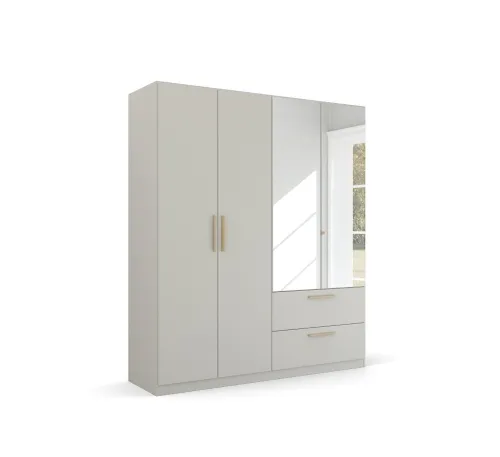 Kleiderschrank Drehtürenschrank Quadra-Spin | 4-türig | mit Spiegeltüren & Schubkästen | seidengrau | 181x210 | Griff Skandi