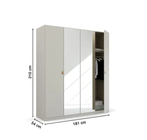 Kleiderschrank Drehtürenschrank Quadra-Spin | 4-türig | mit Spiegeltüren | seidengrau | 181x210 | Griff Homey