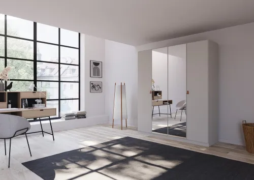 Kleiderschrank Drehtürenschrank Quadra-Spin | 4-türig | mit Spiegeltüren | seidengrau | 181x210 | Griff Homey