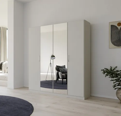 Kleiderschrank Drehtürenschrank Quadra-Spin | 4-türig | mit Spiegeltüren | seidengrau | 181x210 | Griff Pure