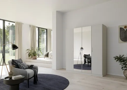 Kleiderschrank Drehtürenschrank Quadra-Spin | 4-türig | mit Spiegeltüren | seidengrau | 181x210 | Griff Pure
