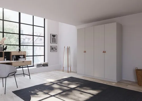 Kleiderschrank Drehtürenschrank Quadra-Spin | 4-türig | seidengrau | 181x210 | Griff Homey