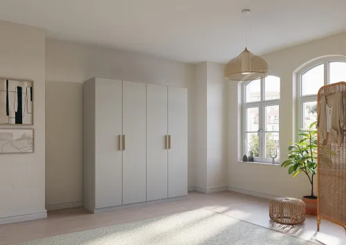 Kleiderschrank Drehtürenschrank Quadra-Spin | 4-türig | seidengrau | 181x210 | Griff Skandi