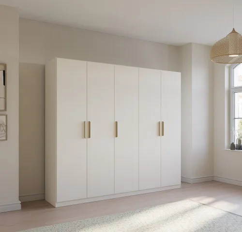 Kleiderschrank Drehtürenschrank Quadra-Spin | 5-türig | alpinweiß | 226x210 | Griff Skandi