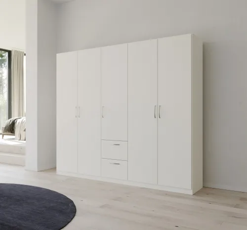 Kleiderschrank Drehtürenschrank Quadra-Spin | 5-türig | mit Schubkästen | alpinweiß | 226x210 | Griff Pure