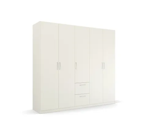 Kleiderschrank Drehtürenschrank Quadra-Spin | 5-türig | mit Schubkästen | alpinweiß | 226x210 | Griff Pure