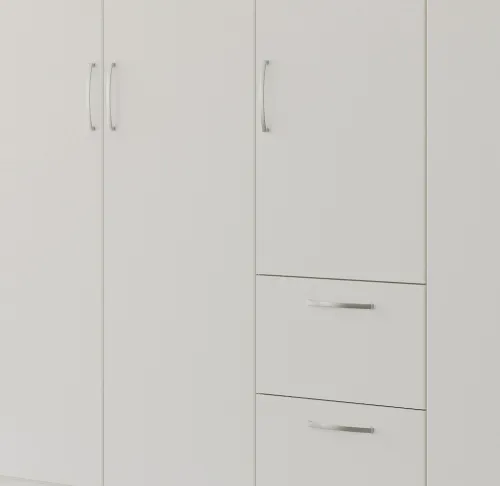 Kleiderschrank Drehtürenschrank Quadra-Spin | 5-türig | mit Schubkästen | alpinweiß | 226x210 | Griff Pure