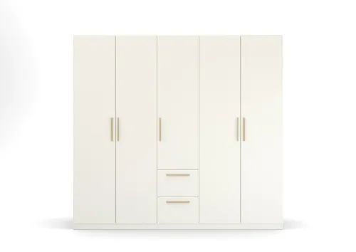 Kleiderschrank Drehtürenschrank Quadra-Spin | 5-türig | mit Schubkästen | alpinweiß | 226x210 | Griff Skandi