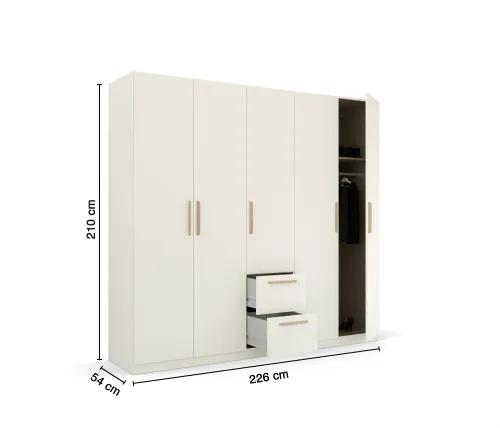 Kleiderschrank Drehtürenschrank Quadra-Spin | 5-türig | mit Schubkästen | alpinweiß | 226x210 | Griff Skandi