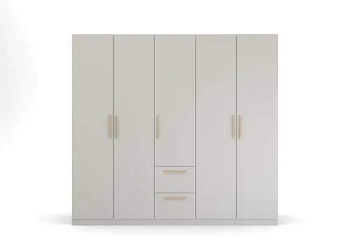 Kleiderschrank Drehtürenschrank Quadra-Spin | 5-türig | mit Schubkästen | seidengrau | 226x210 | Griff Pure