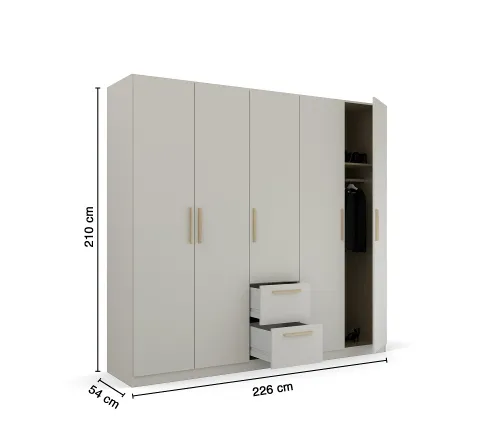 Kleiderschrank Drehtürenschrank Quadra-Spin | 5-türig | mit Schubkästen | seidengrau | 226x210 | Griff Pure