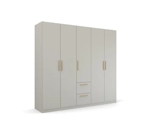 Kleiderschrank Drehtürenschrank Quadra-Spin | 5-türig | mit Schubkästen | seidengrau | 226x210 | Griff Skandi
