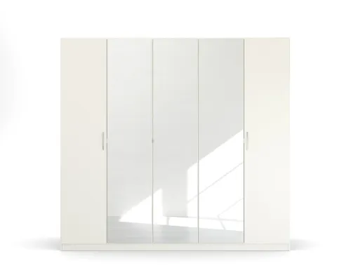 Kleiderschrank Drehtürenschrank Quadra-Spin | 5-türig | mit Spiegeltüren | alpinweiß | 226x210 | Griff Pure
