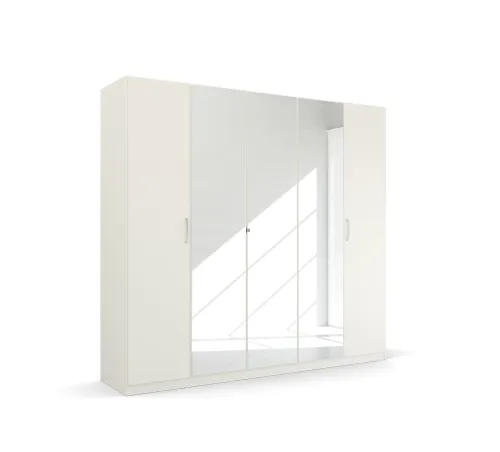 Kleiderschrank Drehtürenschrank Quadra-Spin | 5-türig | mit Spiegeltüren | alpinweiß | 226x210 | Griff Pure
