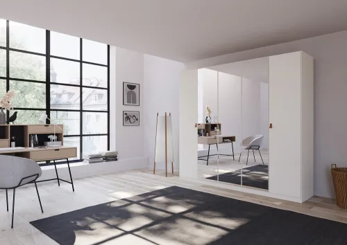 Kleiderschrank Drehtürenschrank Quadra-Spin | 5-türig | mit Spiegeltüren | alpinweiß | 226x210 Homey