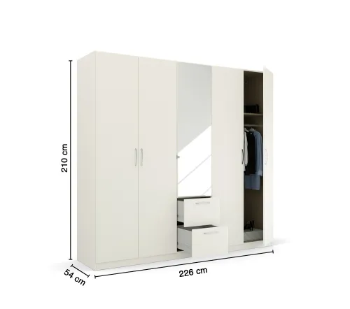 Kleiderschrank Drehtürenschrank Quadra-Spin | 5-türig | mit Spiegeltüren & Schubkästen | alpinweiß | 226x210 | Griff Pure