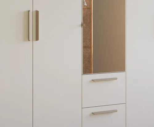 Kleiderschrank Drehtürenschrank Quadra-Spin | 5-türig | mit Spiegeltüren & Schubkästen | alpinweiß | 226x210 | Griff Skandi