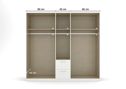 Kleiderschrank Drehtürenschrank Quadra-Spin | 5-türig | mit Spiegeltüren & Schubkästen | seidengrau | 226x210 | Griff Pure