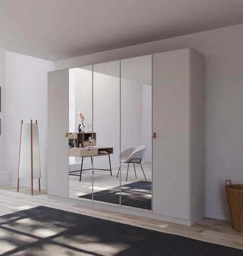Kleiderschrank Drehtürenschrank Quadra-Spin | 5-türig | mit Spiegeltüren | seidengrau | 226x210 | Griff Homey