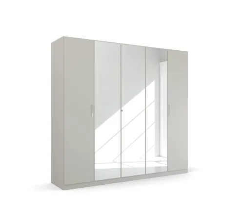 Kleiderschrank Drehtürenschrank Quadra-Spin | 5-türig | mit Spiegeltüren | seidengrau | 226x210 | Griff Pure