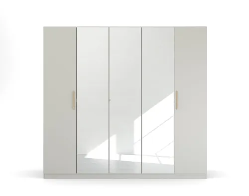 Kleiderschrank Drehtürenschrank Quadra-Spin | 5-türig | mit Spiegeltüren | seidengrau | 226x210 | Griff Skandi