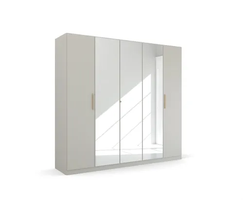 Kleiderschrank Drehtürenschrank Quadra-Spin | 5-türig | mit Spiegeltüren | seidengrau | 226x210 | Griff Skandi