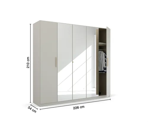 Kleiderschrank Drehtürenschrank Quadra-Spin | 5-türig | mit Spiegeltüren | seidengrau | 226x210 | Griff Skandi