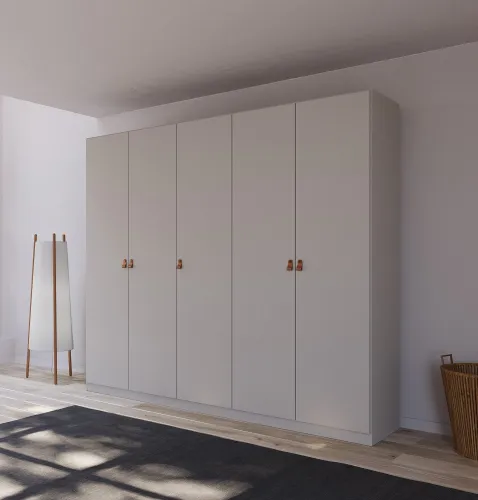 Kleiderschrank Drehtürenschrank Quadra-Spin | 5-türig | seidengrau | 226x210 | Griff Homey