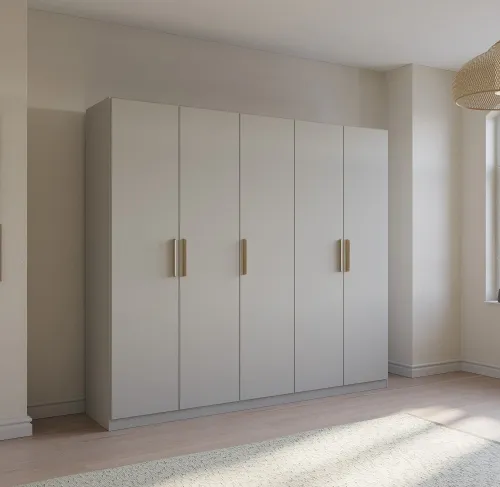 Kleiderschrank Drehtürenschrank Quadra-Spin | 5-türig | seidengrau | 226x210 | Griff Skandi