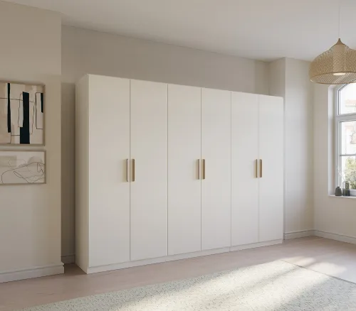 Kleiderschrank Drehtürenschrank Quadra-Spin | 6-türig | alpinweiß | 271x210 | Griff Skandi