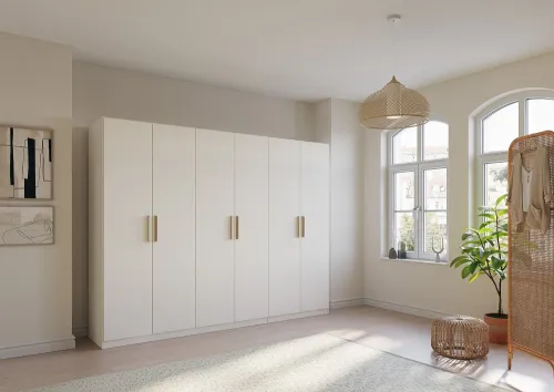 Kleiderschrank Drehtürenschrank Quadra-Spin | 6-türig | alpinweiß | 271x210 | Griff Skandi