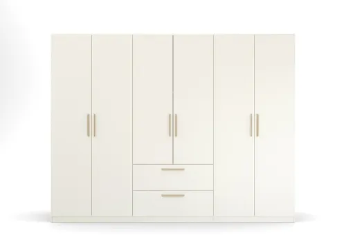 Kleiderschrank Drehtürenschrank Quadra-Spin | 6-türig | mit Schubkästen | alpinweiß | 271x210 | Griff Skandi