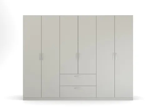 Kleiderschrank Drehtürenschrank Quadra-Spin | 6-türig | mit Schubkästen | seidengrau | 271x210 | Griff Pure
