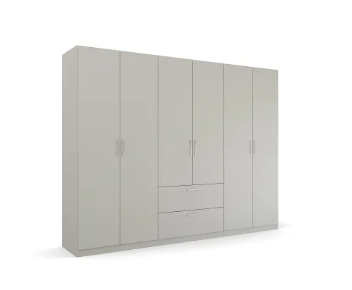 Kleiderschrank Drehtürenschrank Quadra-Spin | 6-türig | mit Schubkästen | seidengrau | 271x210 | Griff Pure
