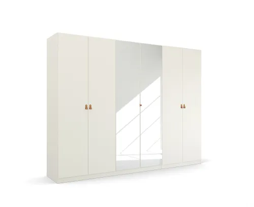 Kleiderschrank Drehtürenschrank Quadra-Spin | 6-türig | mit Spiegeltüren | alpinweiß | 271x210 | Griff Homey