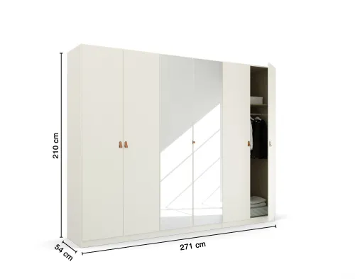 Kleiderschrank Drehtürenschrank Quadra-Spin | 6-türig | mit Spiegeltüren | alpinweiß | 271x210 | Griff Homey