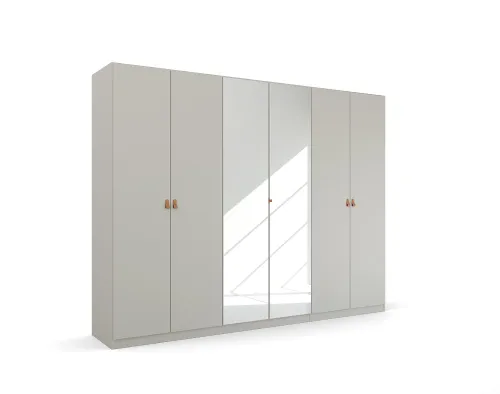 Kleiderschrank Drehtürenschrank Quadra-Spin | 6-türig | mit Spigeltüren | seidengrau | 271x210 | Griff Homey