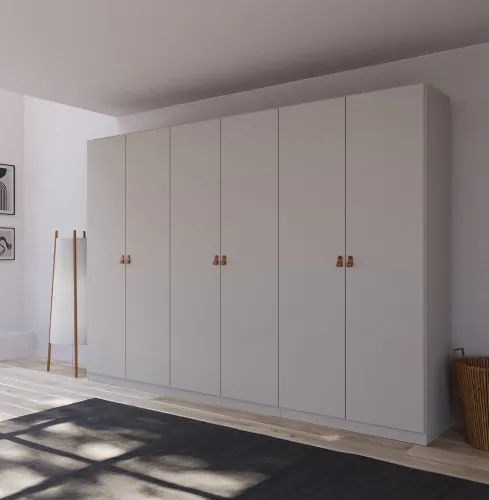 Kleiderschrank Drehtürenschrank Quadra-Spin | 6-türig | seidengrau | 271x210 | Griff Homey