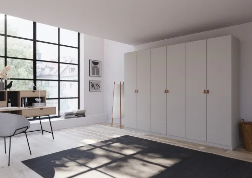 Kleiderschrank Drehtürenschrank Quadra-Spin | 6-türig | seidengrau | 271x210 | Griff Homey