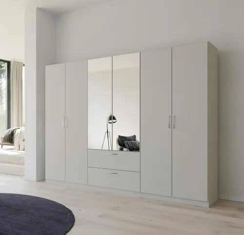 Kleiderschrank Drehtürenschrank Quadra-Spin | mit Spiegel & Schubkästen | seidengrau | verschiedene Größen