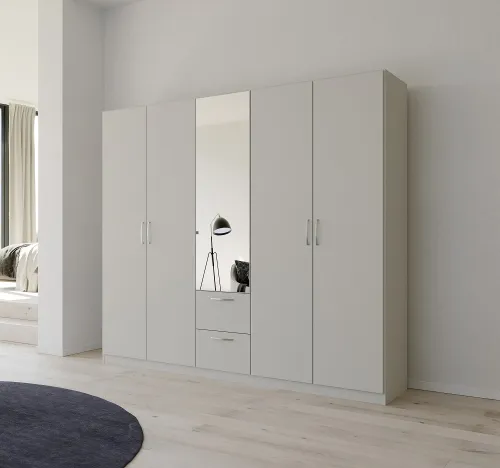 Kleiderschrank Drehtürenschrank Quadra-Spin | mit Spiegel & Schubkästen | seidengrau | verschiedene Größen