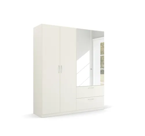 Kleiderschrank Drehtürenschrank Quadra-Spin | mit Spiegeltüren & Schubkästen | alpinweiß | Griff