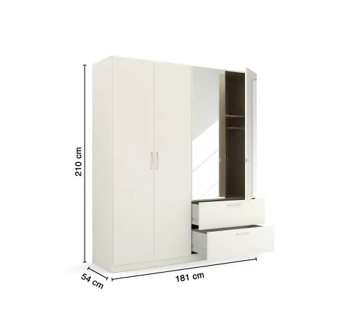 Kleiderschrank Drehtürenschrank Quadra-Spin | mit Spiegeltüren & Schubkästen | alpinweiß | Griff